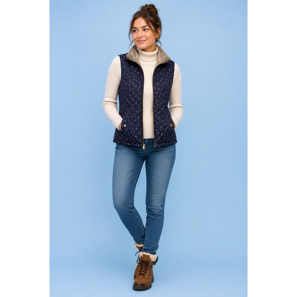 Laura Scott Woman's Quilted Floral Vest Faux-fur Lined Y2K-2000's Small (Sears)